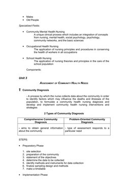 •
Males
•
Old People
Specialized Fields:
•
Community Mental Health Nursing
A unique clinical process which includes an integr
