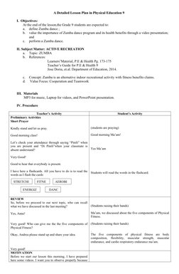 Zumba Dance Lesson Plan for Grade 9 | PDF | Physical Fitness | Lesson Plan