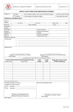 Iso Form Bsu Example BSU Transferee and Shifting Application Form | PDF | Academia ...