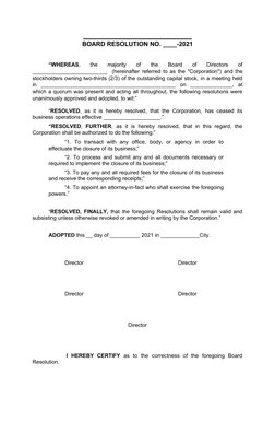 Board Resolution for Business Closure | PDF | Finance & Money Management