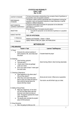 Hypothesis Testing Lesson Plan for Grade 11 | PDF | Hypothesis | Null ...