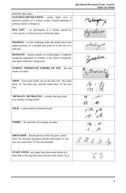 Questioned Document Exam. -Lecture
Topics for Finals
filled the open space.
PATCHING/RETOUCHING-  going  back  over  a
defect