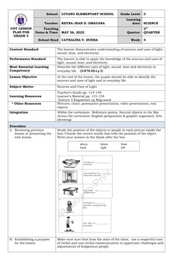 Grade 3 Science COT Lesson Plan | PDF | Learning | Curriculum
