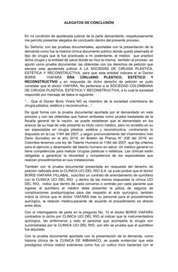 ALEGATOS DE CONCLUSIÓN
En mi condición de apoderada judicial de la parte demandante, respetuosamente
me permito presentar ale