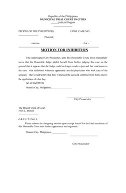 Letter To Inhibit Motion for Inhibition Request | PDF