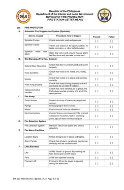 Fire Safety Inspection Checklist BFP | PDF | Stairs | Fire Sprinkler System