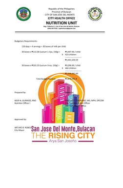 Republic of the Philippines
Province of Bulacan
CITY OF SAN JOSE DEL MONTE
CITY HEALTH OFFICE
NUTRITION UNIT
Brgy. Poblacion