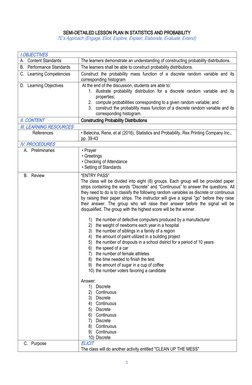 Lesson Plan: Probability Distributions | PDF | Probability Distribution ...