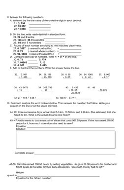 II. Answer the following questions.
    A. Write on the line the value of the underline digit in each decimal.
          21.