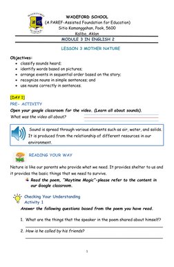 1 
 
  
WADEFORD SCHOOL 
 (A PAREF-Assisted Foundation for Education) 
Sitio Kamanggahan, Pook, 5600 
Kalibo, Aklan 
MODULE