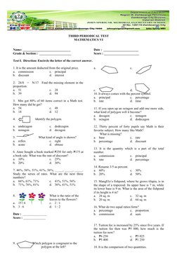 THIRD PERIODICAL TEST 
MATHEMATICS VI
Name: ______________________________     
Grade & Section :  ____________________
Date