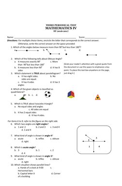 Grade 4 Math 3rd Periodical Test | PDF | Elementary Geometry | Geometry