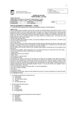 1
CONTROL DE LECTURA
“PEDRO PÁRAMO”, Juan Rulfo
UNIDAD: Plan Lector.
HABILIDADES: Conocimiento y Comprensión- Análisis- Aplic
