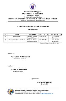 Senior High School Work Immersion Report | PDF