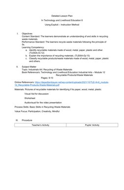 Recycling Lesson Plan for Grade 6 | PDF | Recycling | Waste