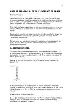 1 
 
GUIA DE REPARACION DE EDIFICACIONES DE ADOBE 
 
Explicación previa : 
 
La presente guía de reparación de edificacione