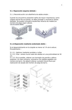 4 
 
5.1. Reparación esquina dañada : 
 
5.1.1.Reconstrucción con albañilería de adobe simple : 
 
Cuando los encuentros pr