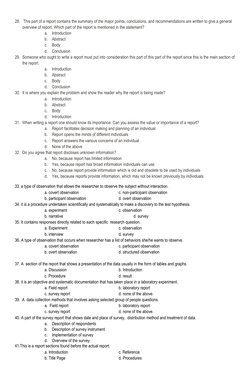 28.  This part of a report contains the summary of the major points, conclusions, and recommendations are written to give a g