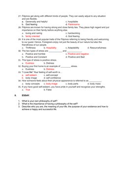 27. Filipinos get along with different kinds of people. They can easily adjust to any situation 
and are flexible.
a.
Generos