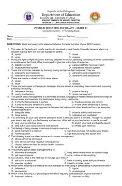 Grade 11 PE & Health 3rd Quarter Exam | PDF | Stress (Biology ...