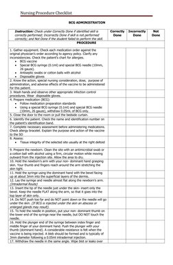 BCG Vaccine Administration Checklist | PDF | Injection (Medicine) | Syringe