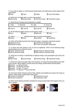 Grade 6 Science Exam with Answers | PDF | Force | Gravity