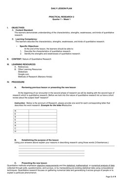 Week 1 Lesson Plan: Quantitative Research | PDF