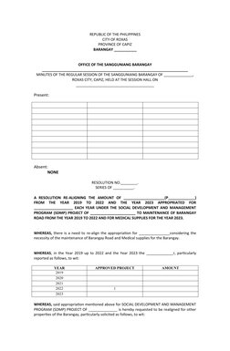 Barangay Resolution for Fund Realignment | PDF | Social Science