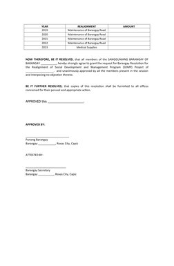 Barangay Resolution for Fund Realignment | PDF | Social Science