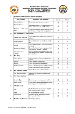 Fire Safety Inspection Checklist BFP | PDF | Fire Sprinkler System | Stairs
