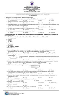 Math 5 Summative Test Overview | PDF | Area | Elementary Mathematics
