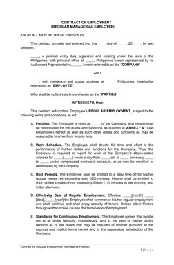 Managerial Employment Contract Template | PDF | Employment | Salary