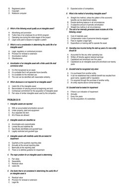 B
Registered patent
C
Copyright
D
Notebook computer
2. Which of the following would qualify as an intangible asset?
A
Adverti