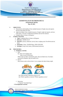 Comparing Mass: Grade 2 Lesson Plan | PDF | Weight | Mass