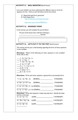 ACTIVITY 21. SKILL BOOSTER (Synchronous) 
 
 
Let us see whether you have understood the different ways to write the 
equ