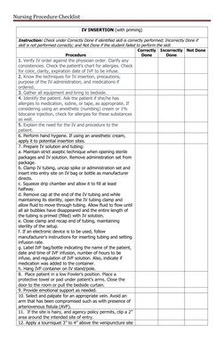 Iv Checklist IV Insertion Procedure Checklist | PDF | Intravenous Therapy | Medicine