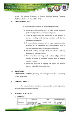 SLAC Training Proposal for Educators | PDF | Teachers | Learning