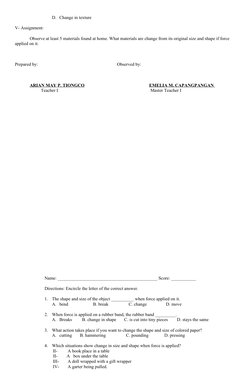 Grade 4 Science: Effects of Force Lesson | PDF | Lesson Plan | Learning