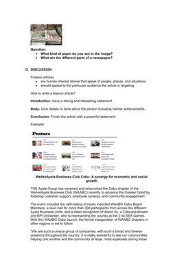 Question:

What kind of paper do you see in the image?

What are the different parts of a newspaper?
D. DISCUSSION
Featur