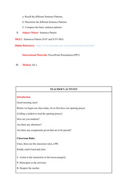 4A's Lesson Plan: Sentence Patterns | PDF | Lesson Plan | Learning