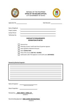 Application No.
Date Received
Name of Applicant
:
Project Location
:
Contact Person
:
Tel/Contact No.
:
Electrical Form
Photo