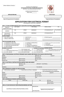 DPWH FORM NO. 96-001-E
BOX 1 ( TO BE ACCOMPLISHED BY DULY QUALIFIED ELECTRICAL PRACTITIONER)
LAST NAME
FIRST NAME
MIDDLE NAME