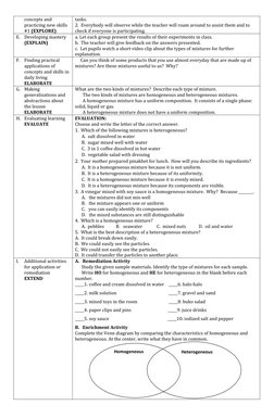 Homogeneous Mixture Lesson Plan Grade 6 Mixtures Lesson Plan | PDF | Mixture | Chemistry