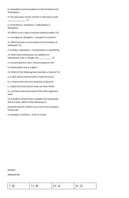 Grade 12 NAT Science Practice Test | PDF | Earth Sciences | Atoms