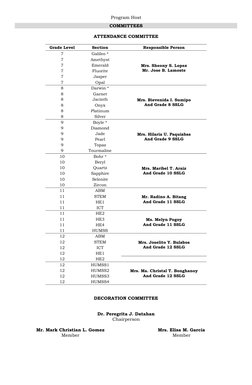 Program Host
COMMITTEES
ATTENDANCE COMMITTEE
Grade Level
Section
Responsible Person
7
Galileo *
Mrs. Sheony S. Lopez
Mr. Jose