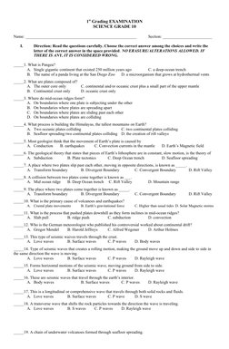 Grade 10 Science Examination Guide | PDF | Plate Tectonics | Volcano