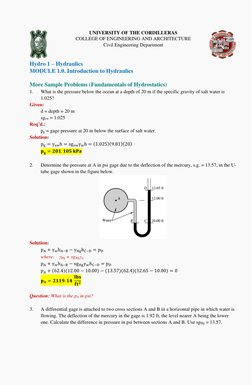 Hydrostatics Problems and Solutions | PDF | Pressure | Pressure Measurement