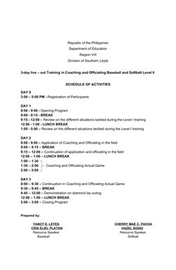 Republic of the Philippines
Department of Education
Region VIII
Division of Southern Leyte
3-day live – out Training in Coach