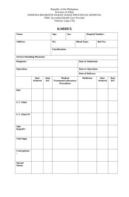 Cardex Chart Example Nursing Kardex Template Example | PDF