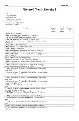 Name: _________________________________________
SUBCLASS __
Microsoft Word: Exercise 2
In this exercise:
• Using the toolbar